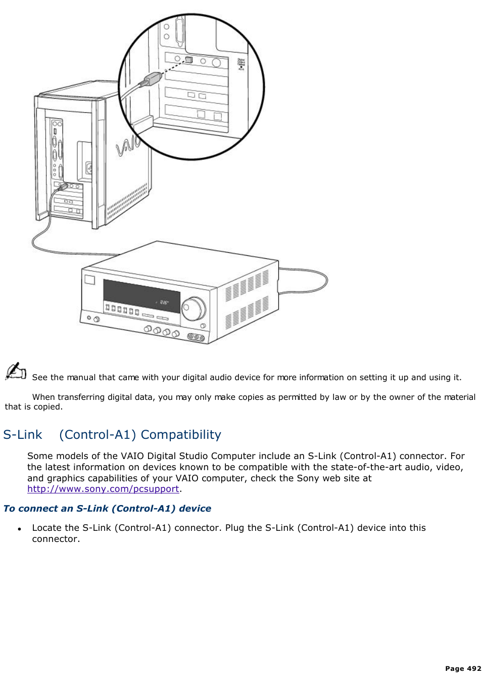 S-link (control-a1) compatibility | Sony PCV-E518DS User Manual | Page 492 / 776