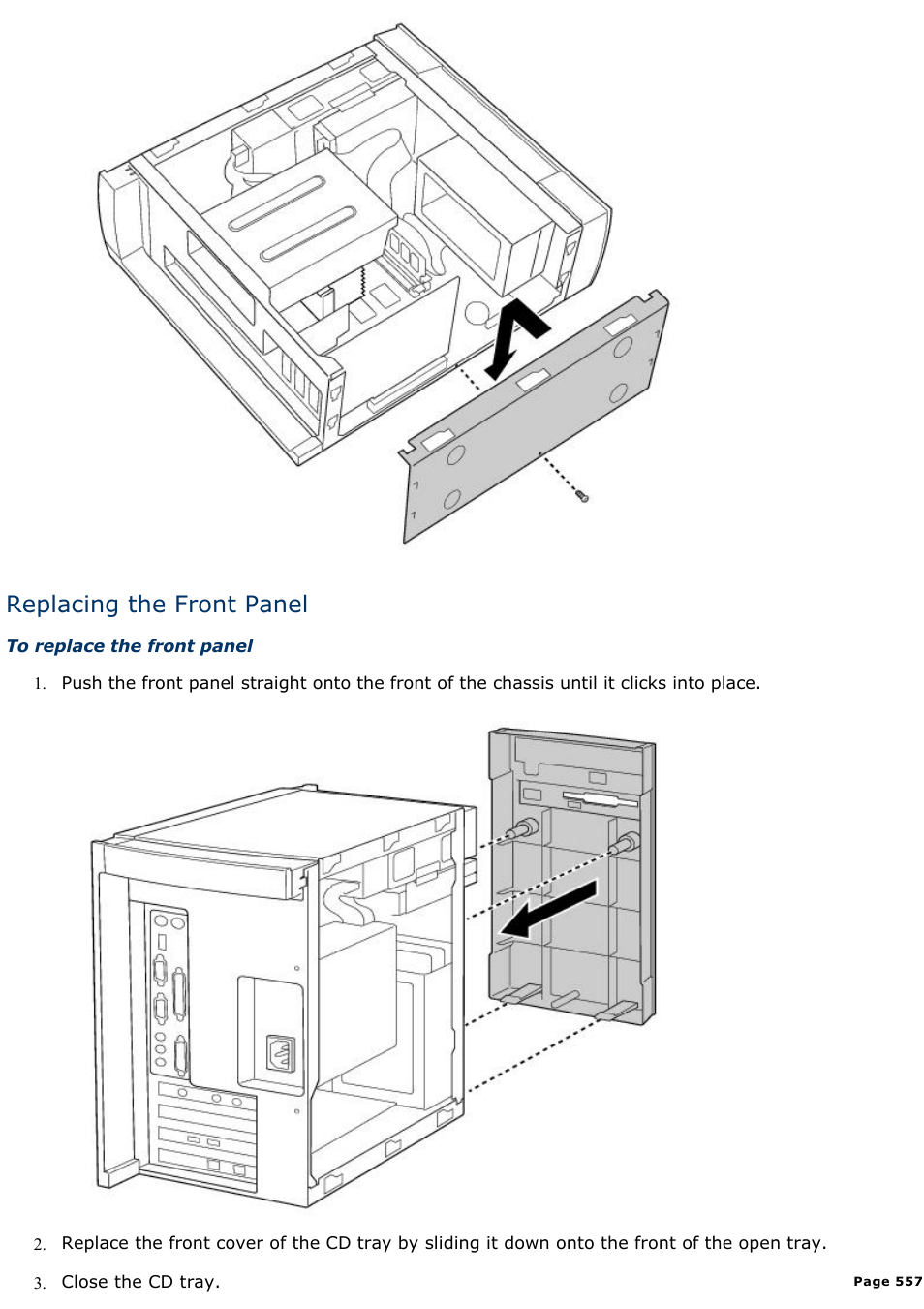 Replacing the front panel | Sony PCV-E518DS User Manual | Page 557 / 776