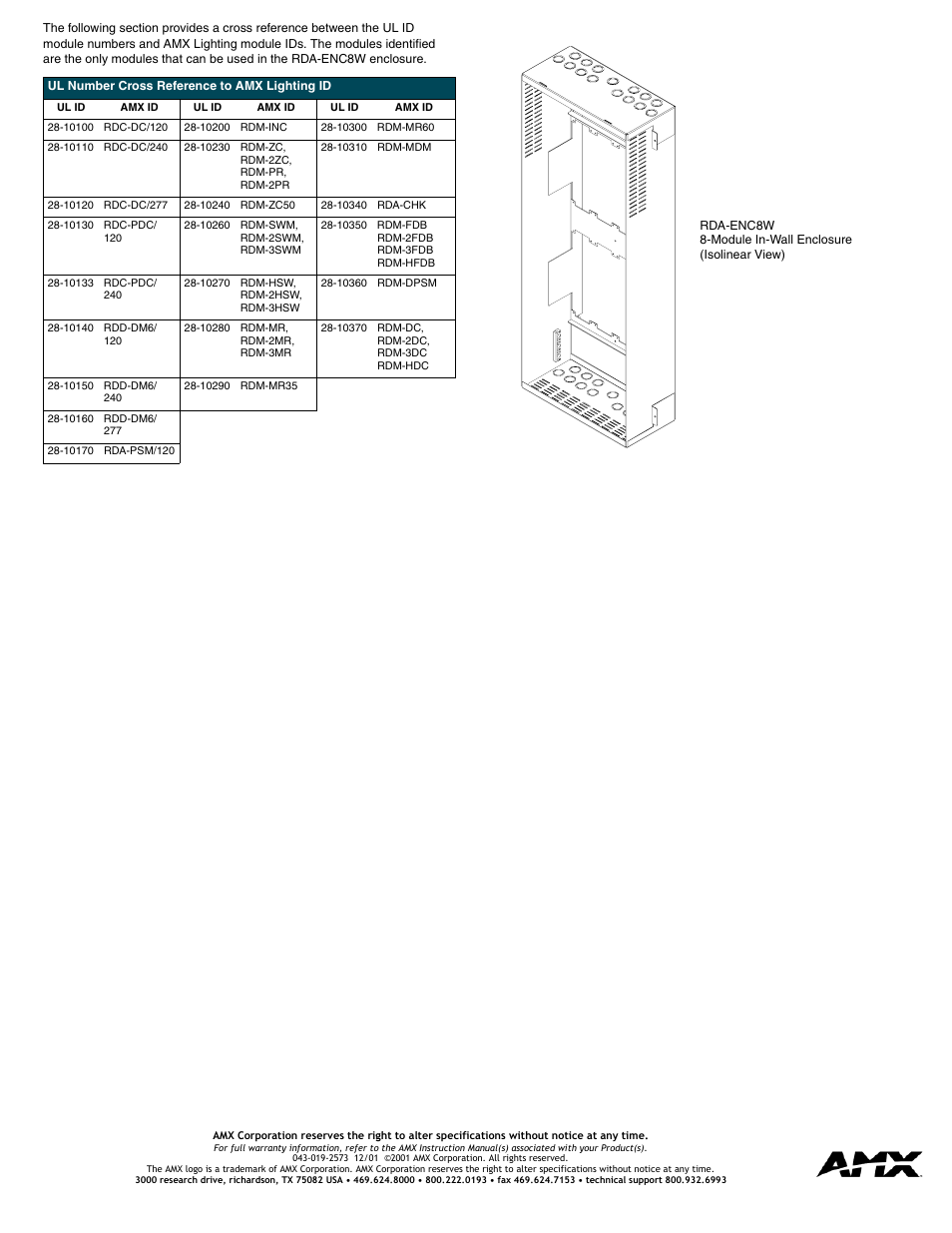 AMX 8-Module In-Wall Enclosure RDA-ENC8W User Manual | Page 2 / 2