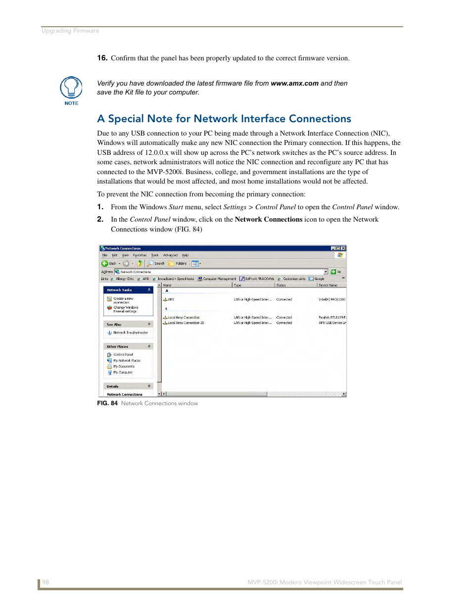 A special note for network interface connections | AMX Modero MVP-5200i User Manual | Page 106 / 186