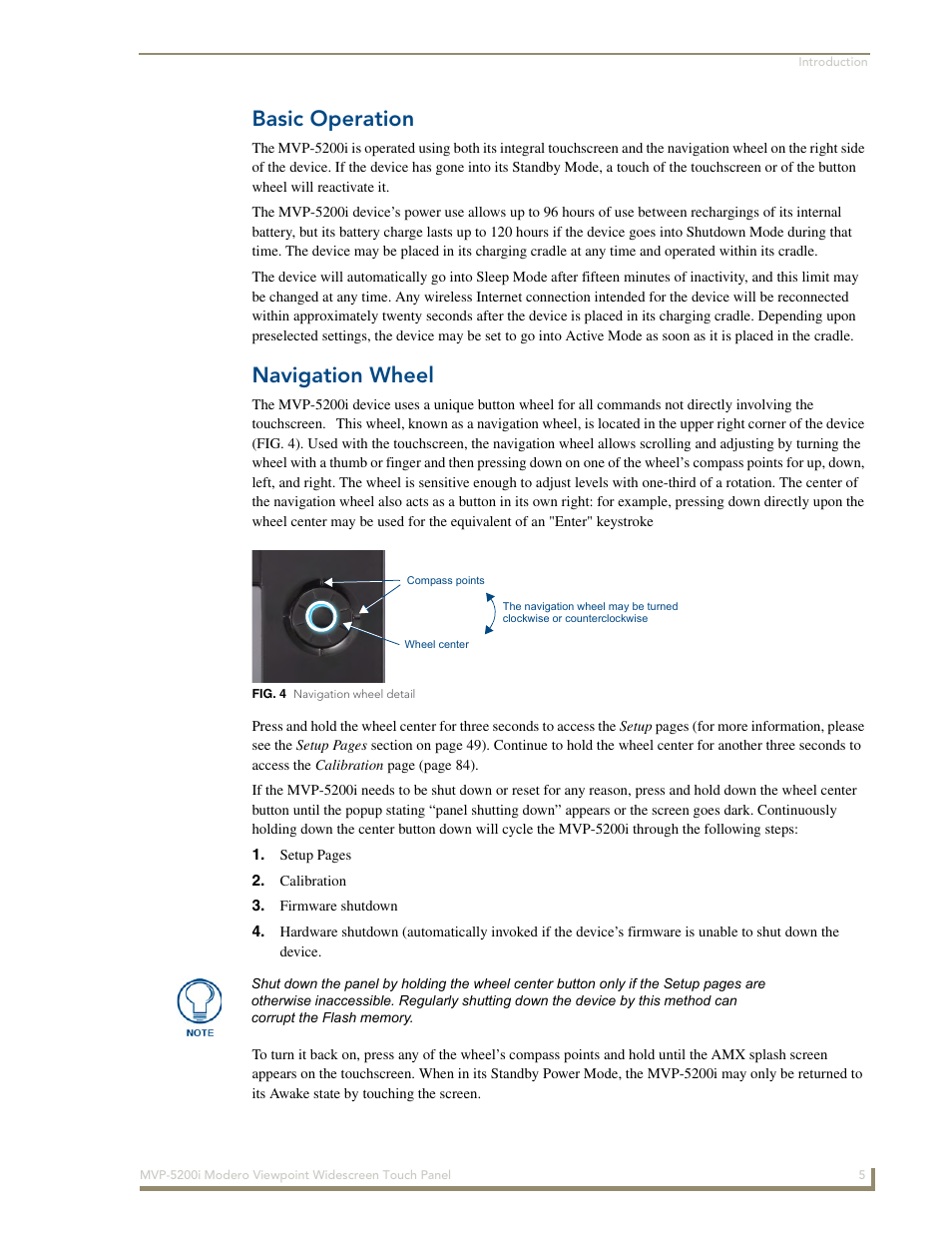 Basic operation, Navigation wheel | AMX Modero MVP-5200i User Manual | Page 13 / 186