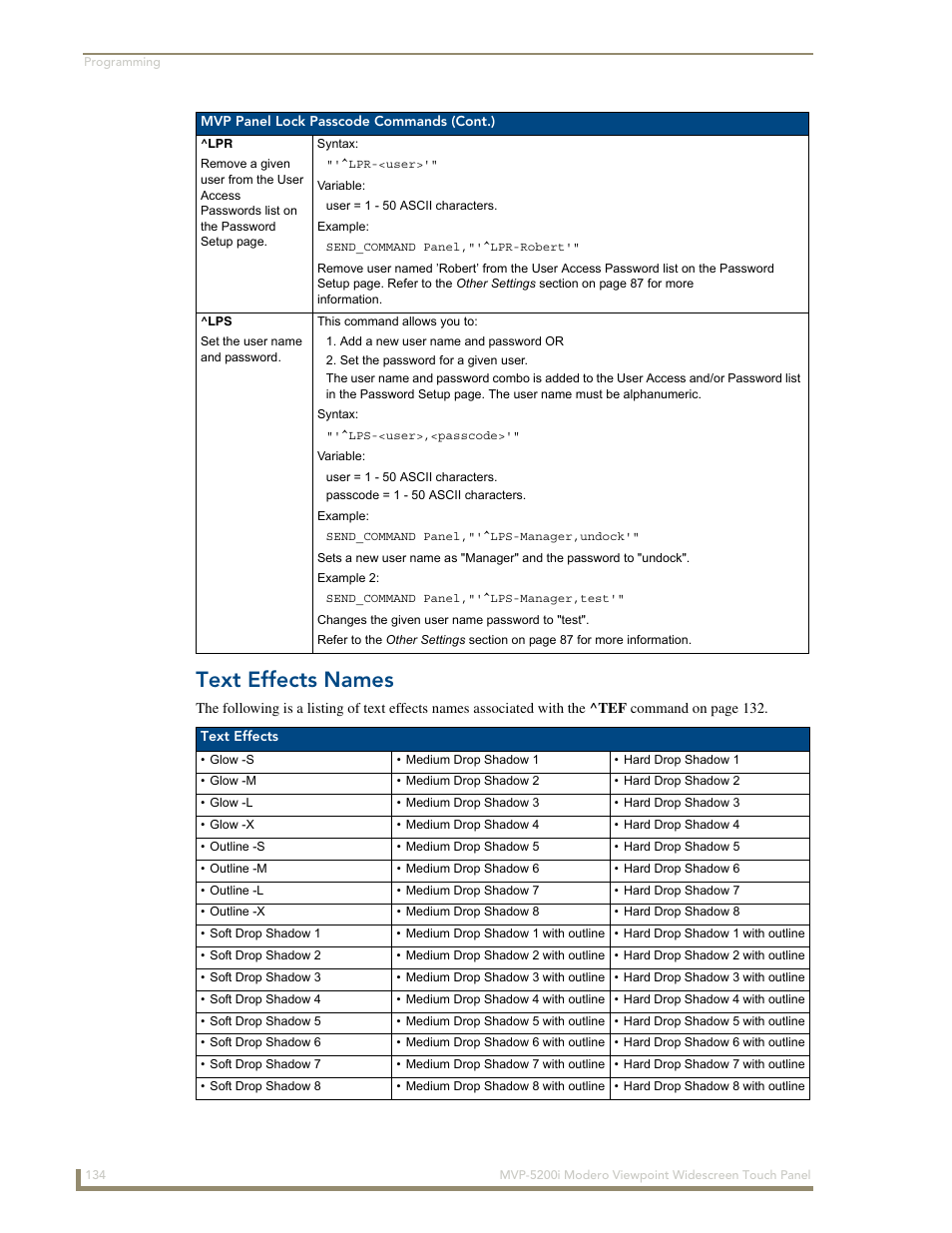 Text effects names | AMX Modero MVP-5200i User Manual | Page 142 / 186