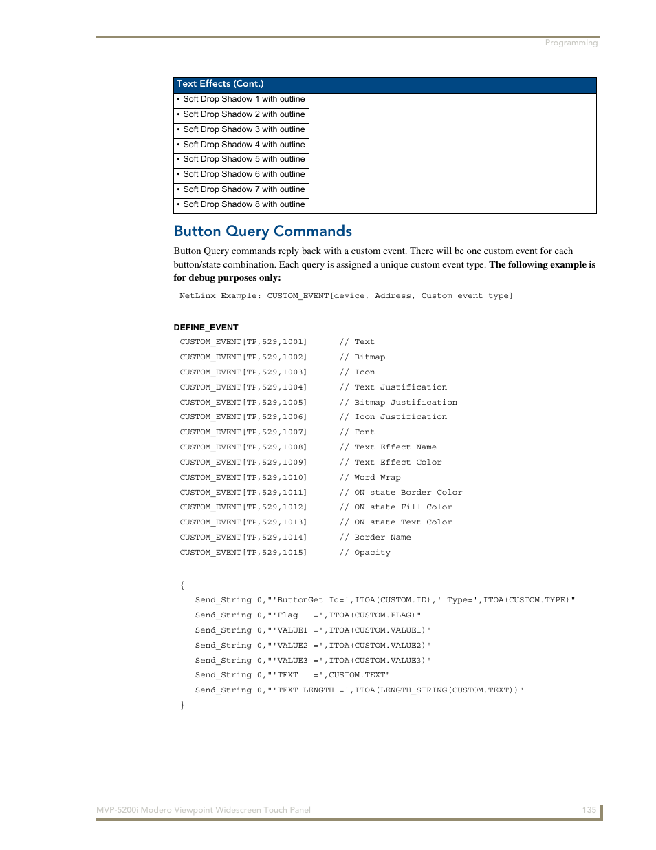 Button query commands | AMX Modero MVP-5200i User Manual | Page 143 / 186