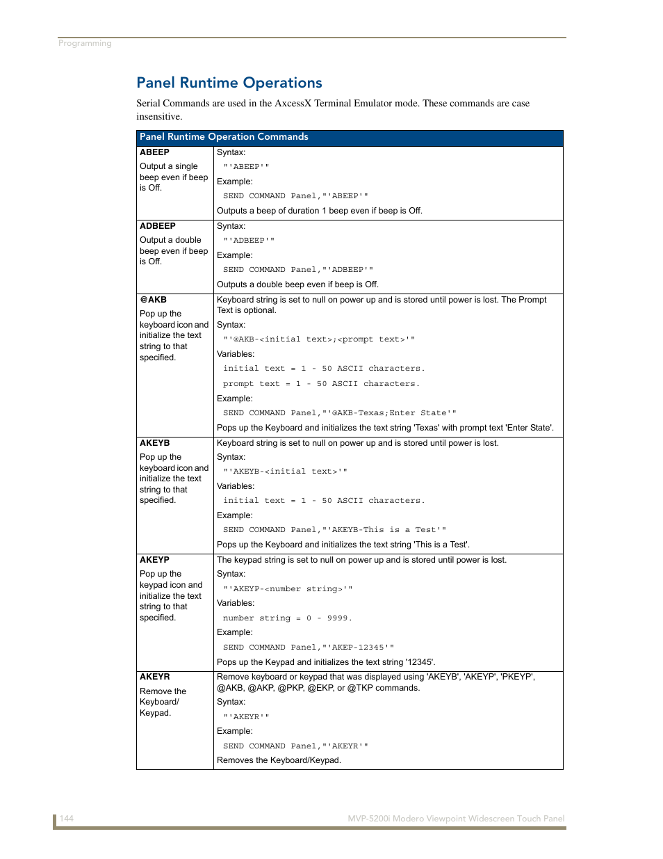 Panel runtime operations | AMX Modero MVP-5200i User Manual | Page 152 / 186