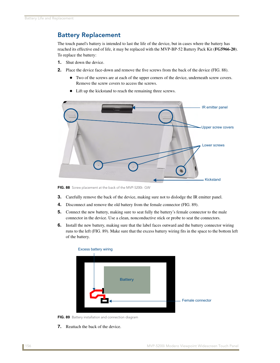 Battery replacement | AMX Modero MVP-5200i User Manual | Page 164 / 186