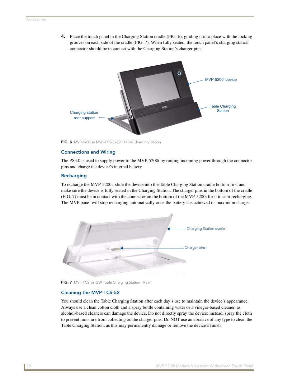 Connections and wiring, Recharging, Cleaning the mvp-tcs-52 | AMX Modero MVP-5200i User Manual | Page 18 / 186