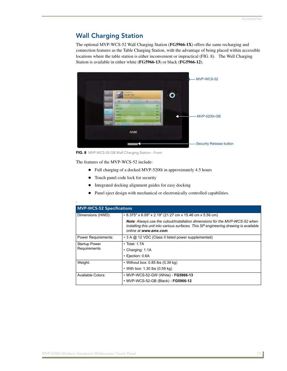 Wall charging station | AMX Modero MVP-5200i User Manual | Page 19 / 186