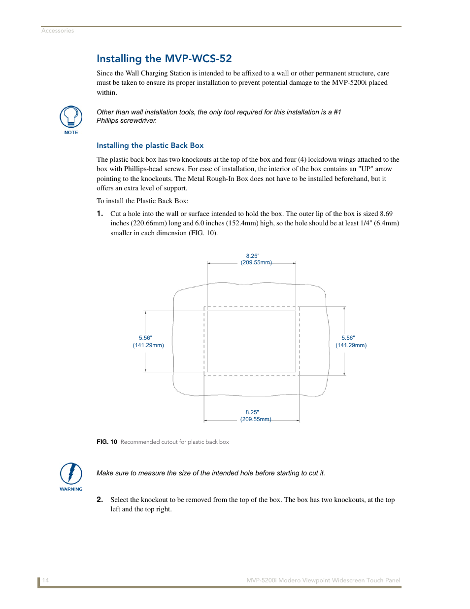 Installing the mvp-wcs-52, Installing the plastic back box | AMX Modero MVP-5200i User Manual | Page 22 / 186