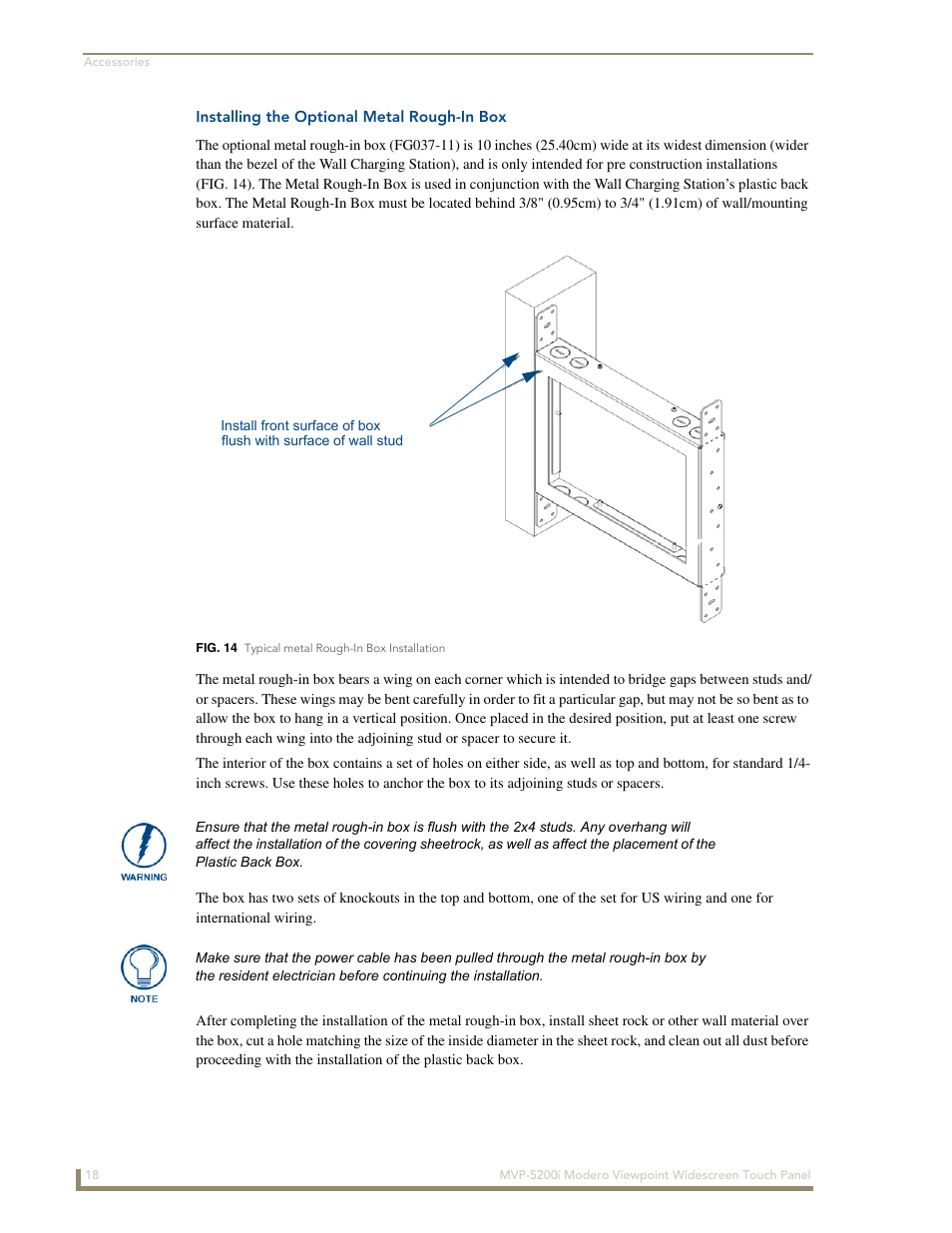 Installing the optional metal rough-in box | AMX Modero MVP-5200i User Manual | Page 26 / 186