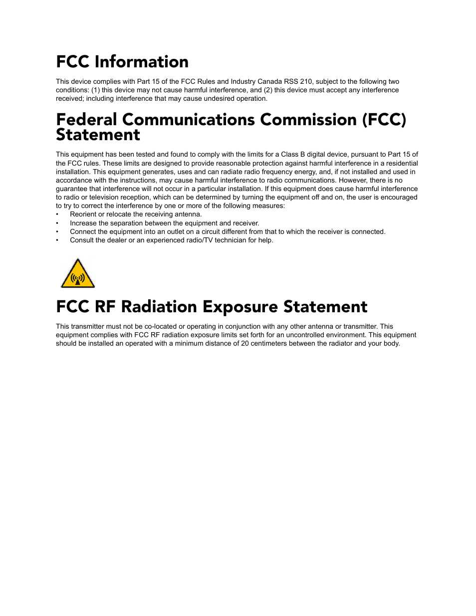 Fcc information, Federal communications commission (fcc) statement, Fcc rf radiation exposure statement | AMX Modero MVP-5200i User Manual | Page 3 / 186