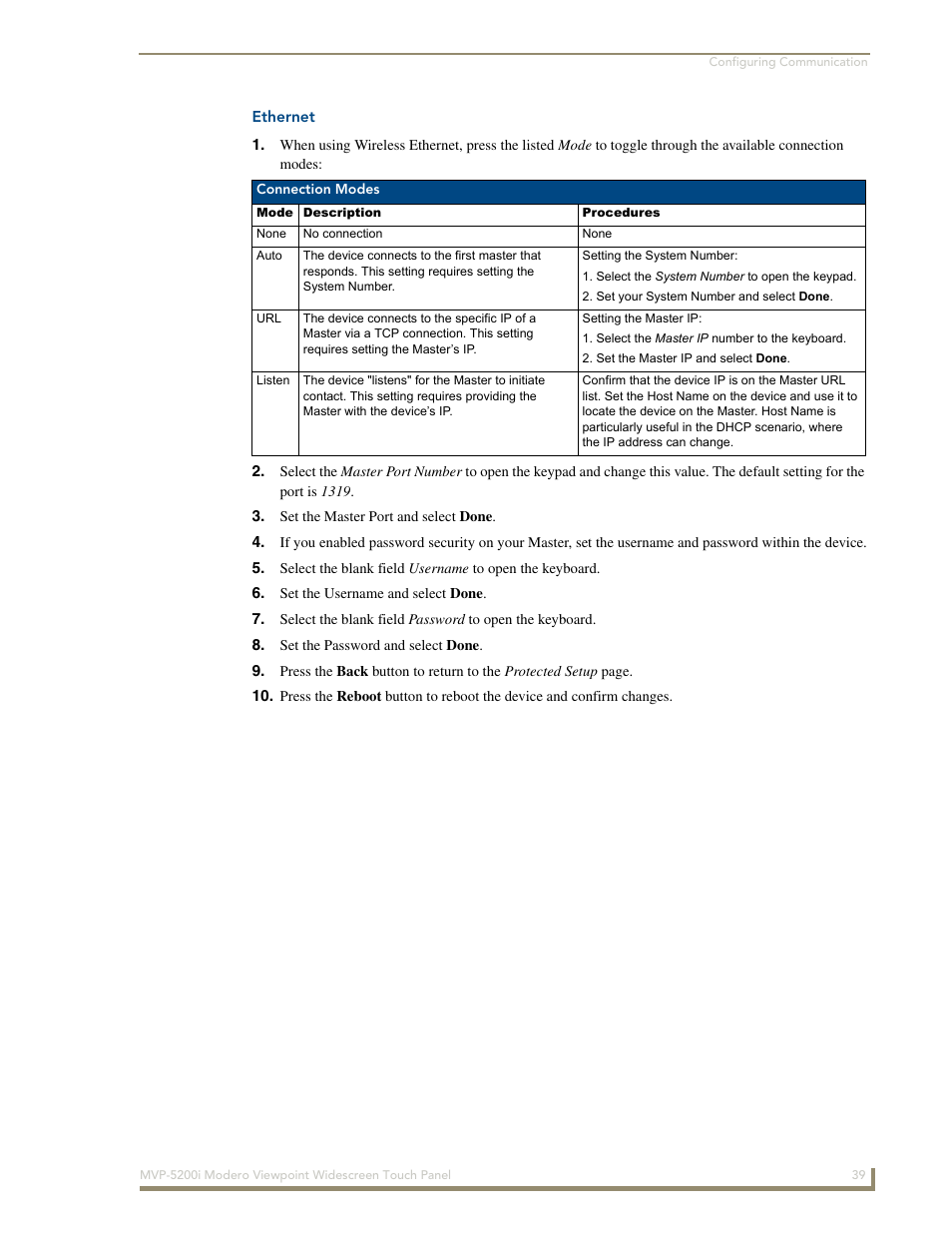 Ethernet | AMX Modero MVP-5200i User Manual | Page 47 / 186