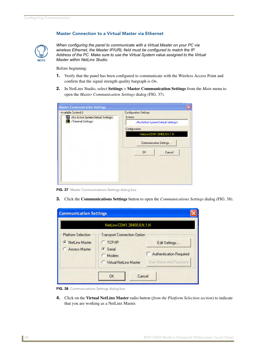 Master connection to a virtual master via ethernet | AMX Modero MVP-5200i User Manual | Page 48 / 186