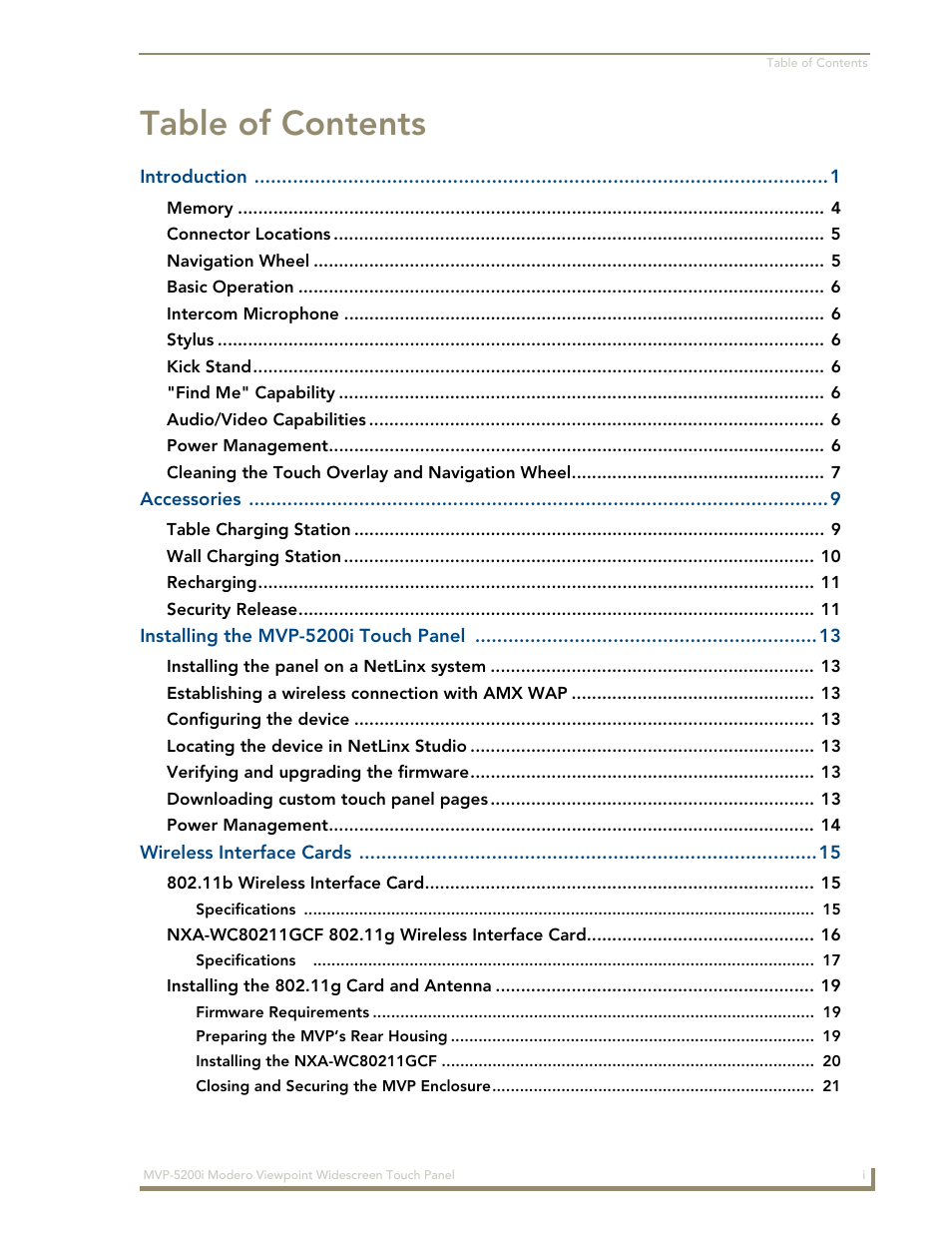 AMX Modero MVP-5200i User Manual | Page 5 / 186
