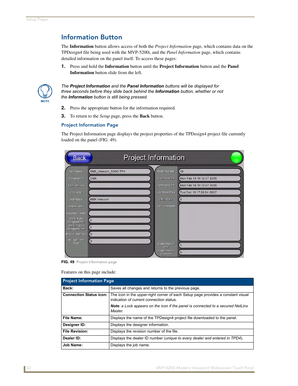 Information button | AMX Modero MVP-5200i User Manual | Page 60 / 186