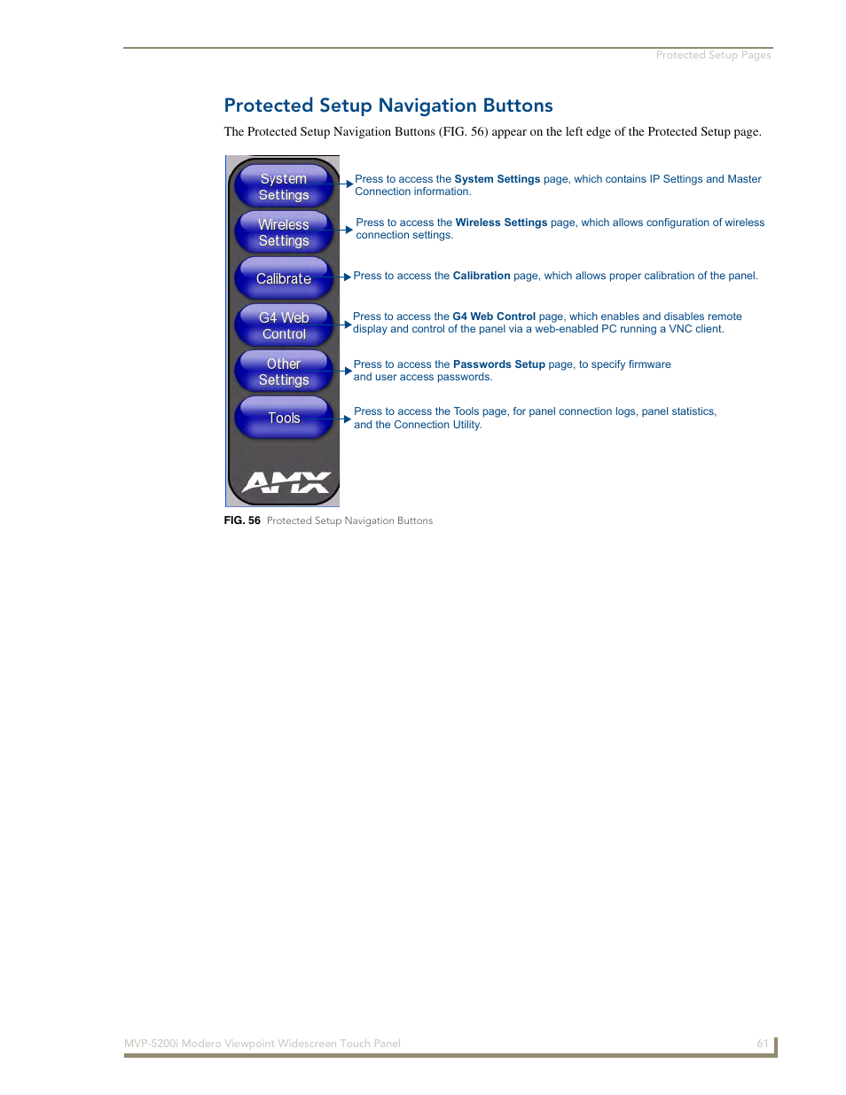 Protected setup navigation buttons | AMX Modero MVP-5200i User Manual | Page 69 / 186