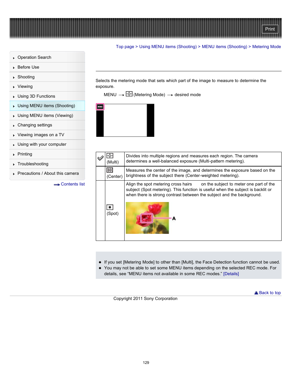 Metering mode | Sony DSC-TX10 User Manual | Page 129 / 296