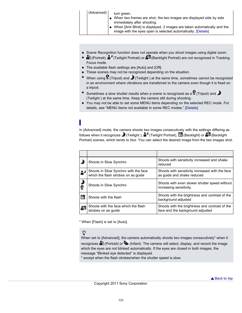 Advanced mode | Sony DSC-TX10 User Manual | Page 131 / 296