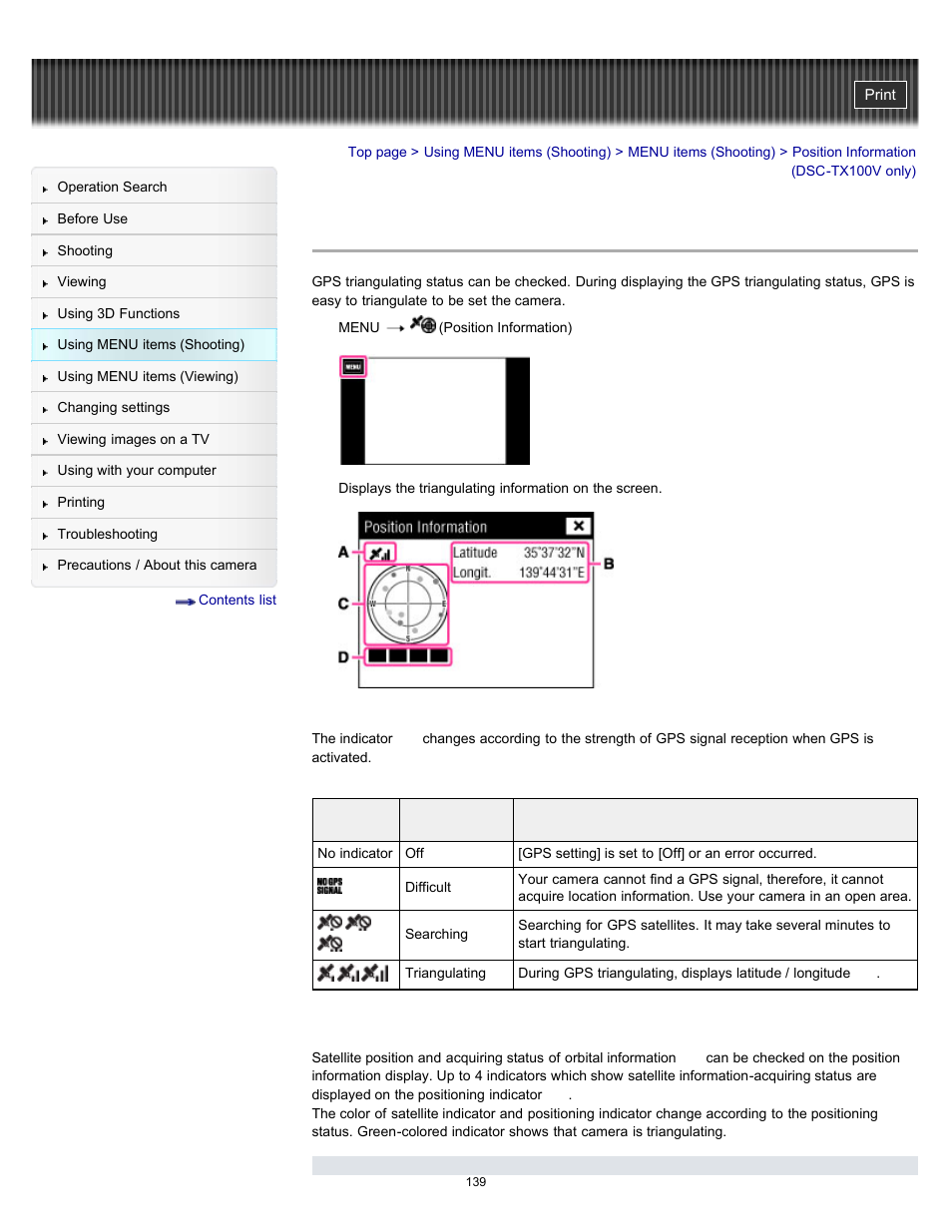 Position information (dsc-tx100v only) | Sony DSC-TX10 User Manual | Page 139 / 296