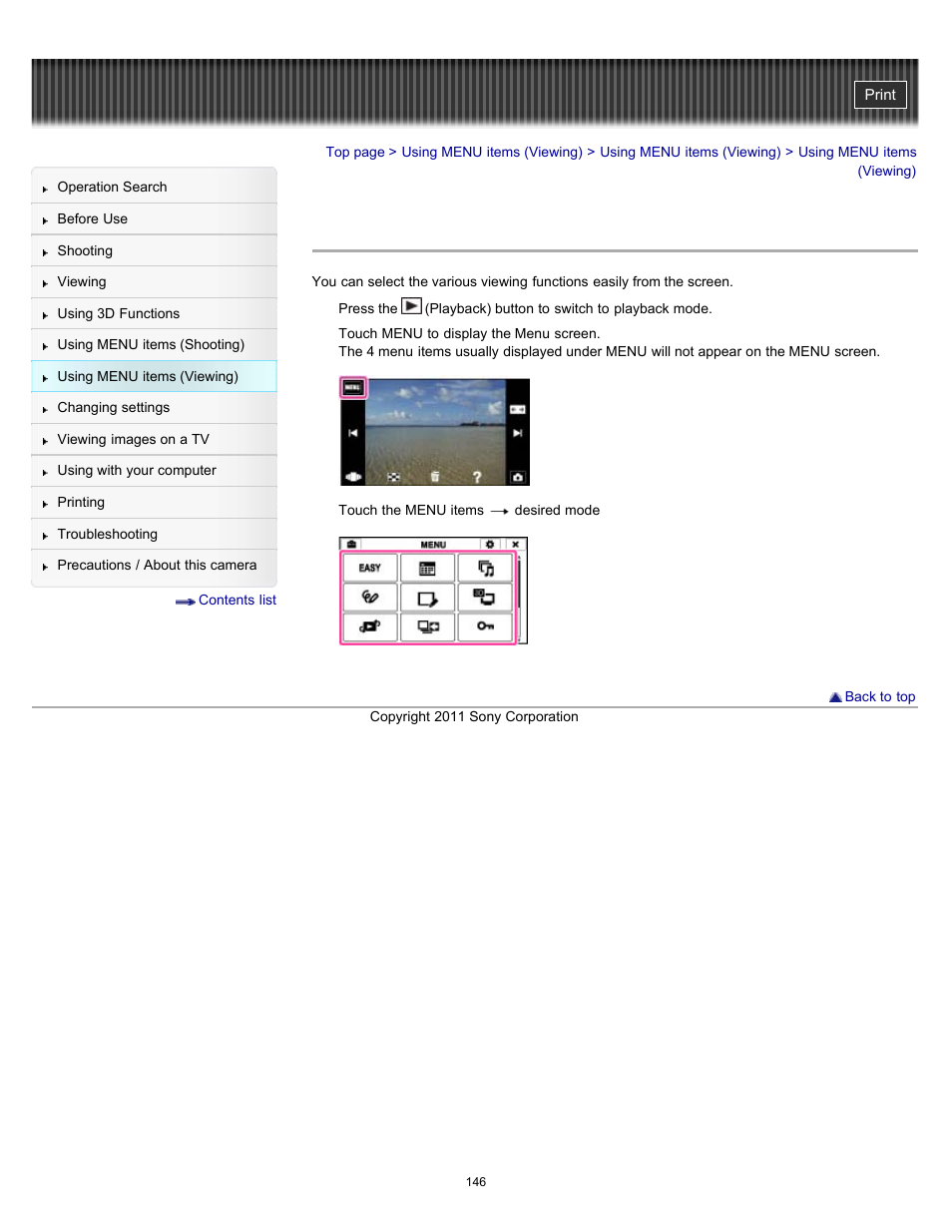 Using menu items (viewing) | Sony DSC-TX10 User Manual | Page 146 / 296