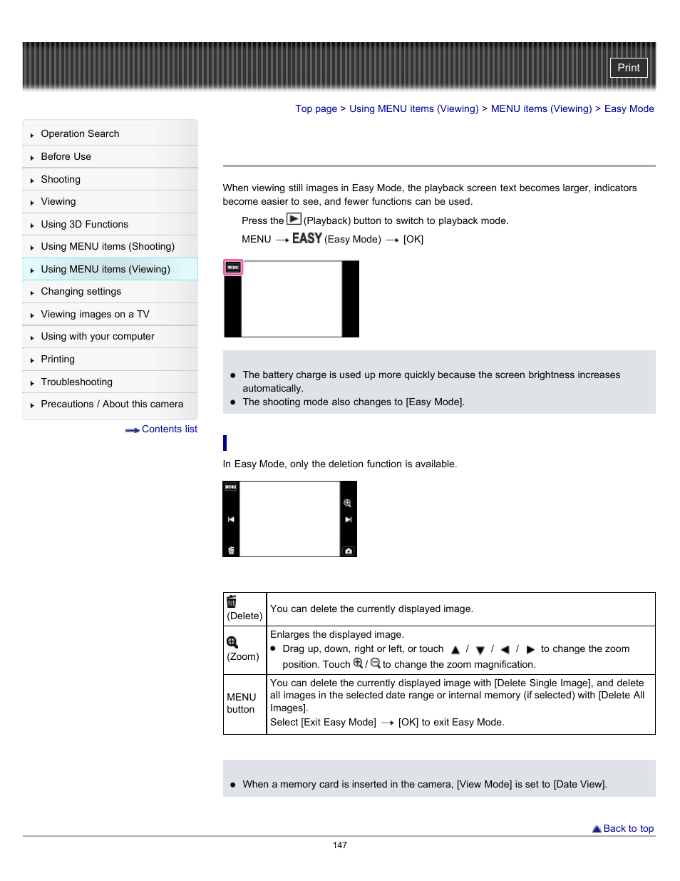 Easy mode | Sony DSC-TX10 User Manual | Page 147 / 296