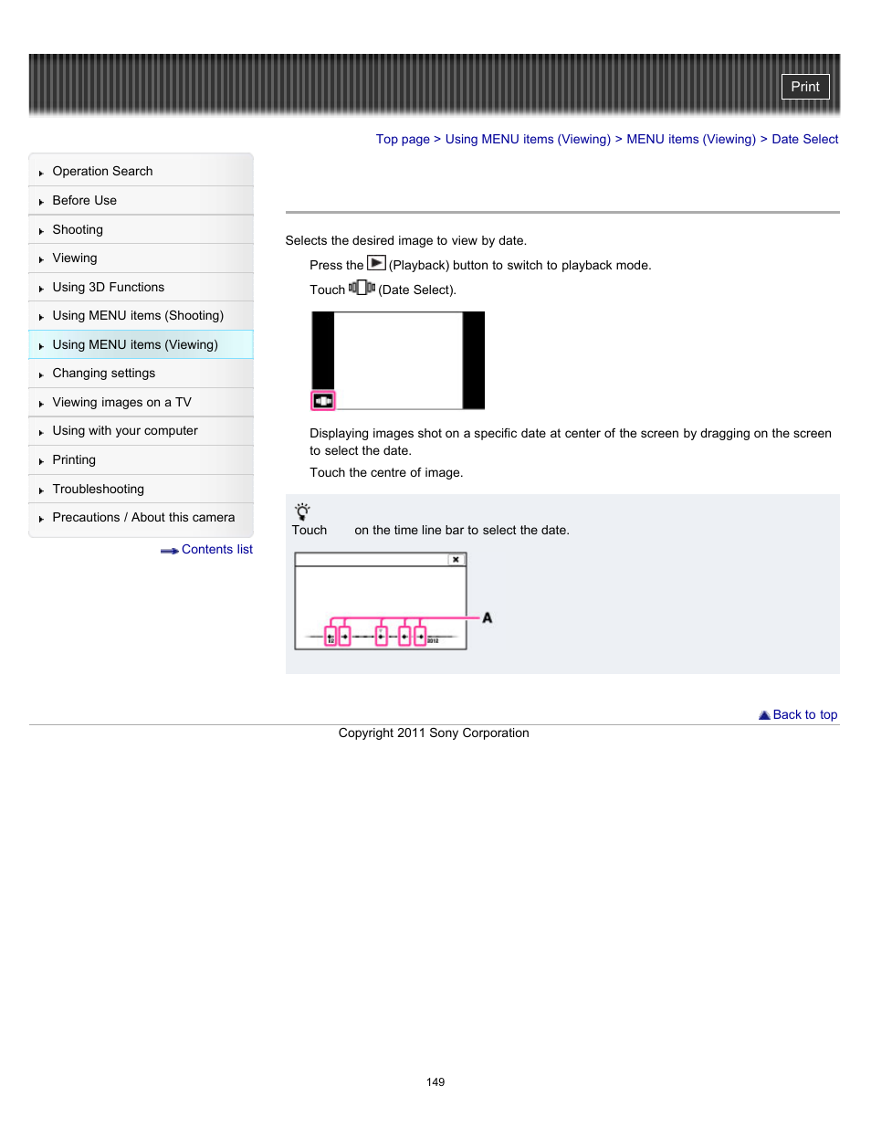 Date select | Sony DSC-TX10 User Manual | Page 149 / 296