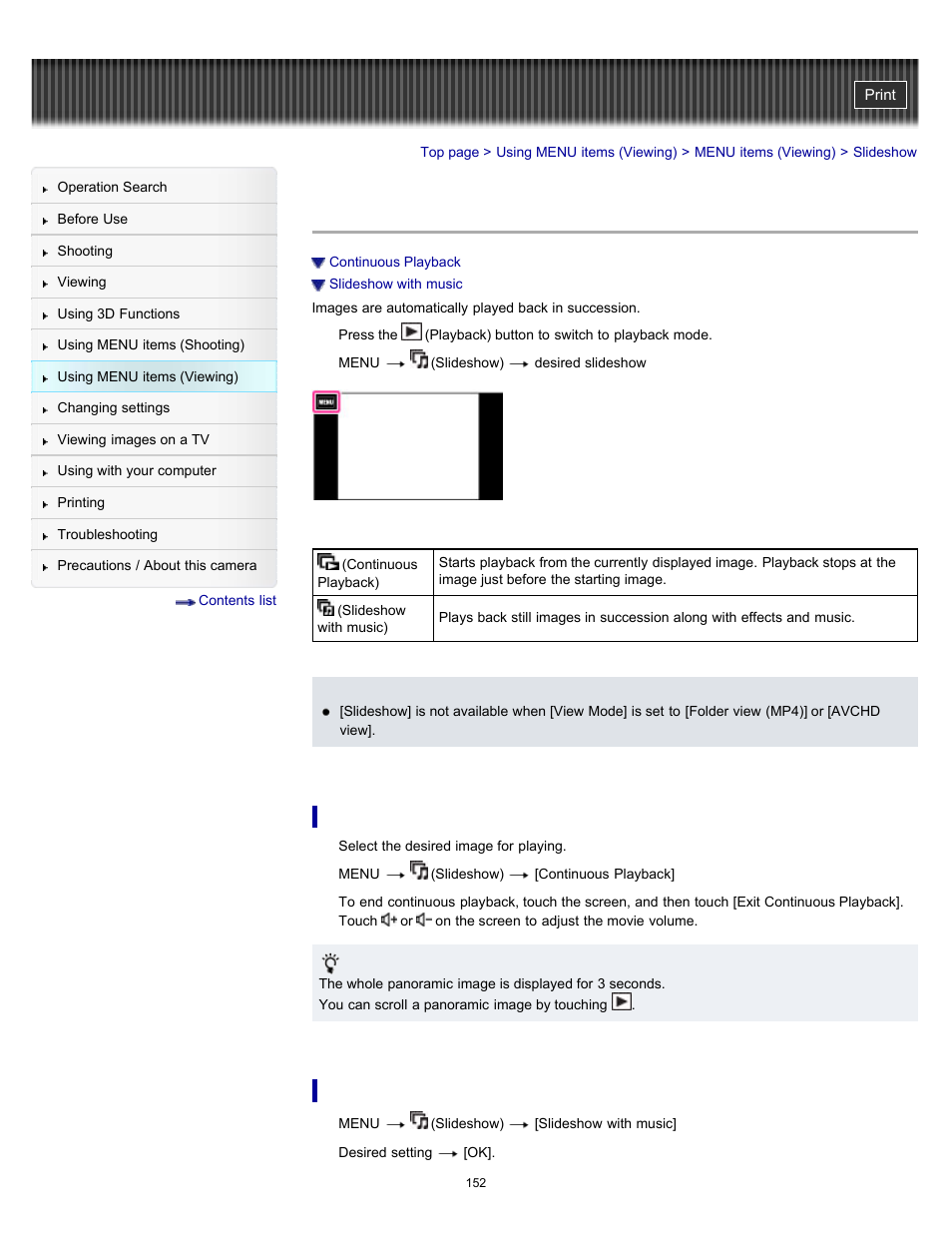 Slideshow | Sony DSC-TX10 User Manual | Page 152 / 296