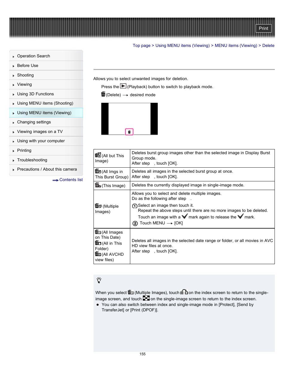 Delete | Sony DSC-TX10 User Manual | Page 155 / 296