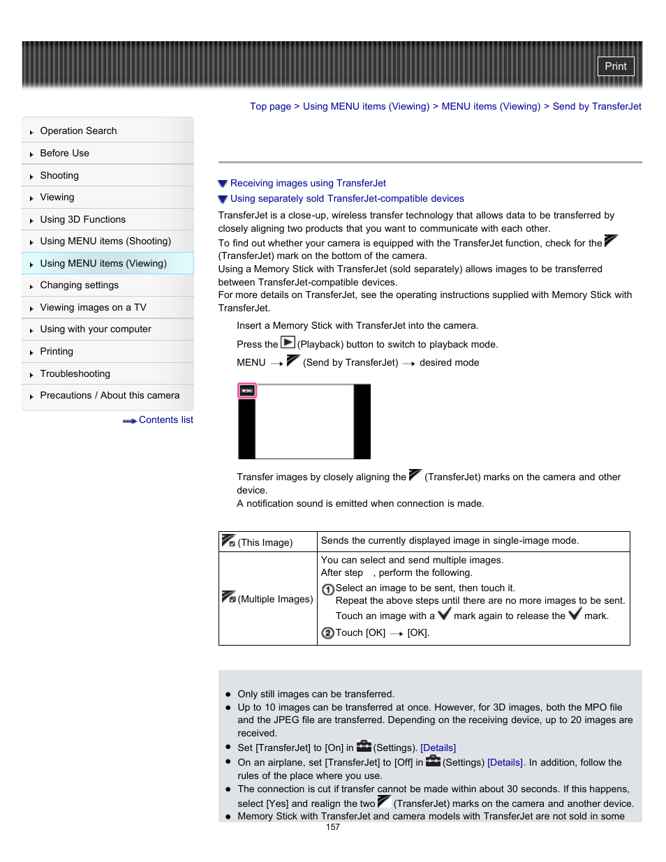 Send by transferjet | Sony DSC-TX10 User Manual | Page 157 / 296
