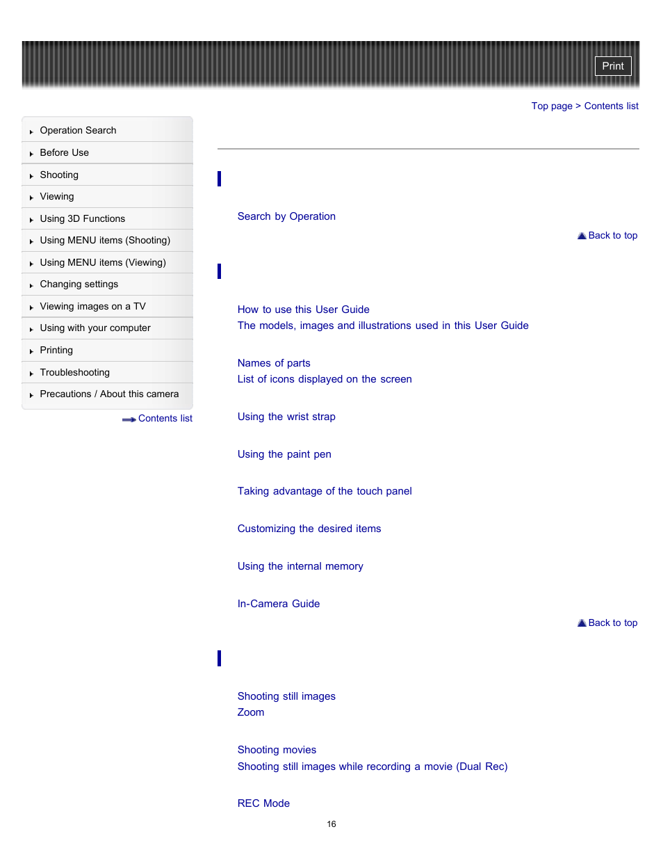 Contents list | Sony DSC-TX10 User Manual | Page 16 / 296