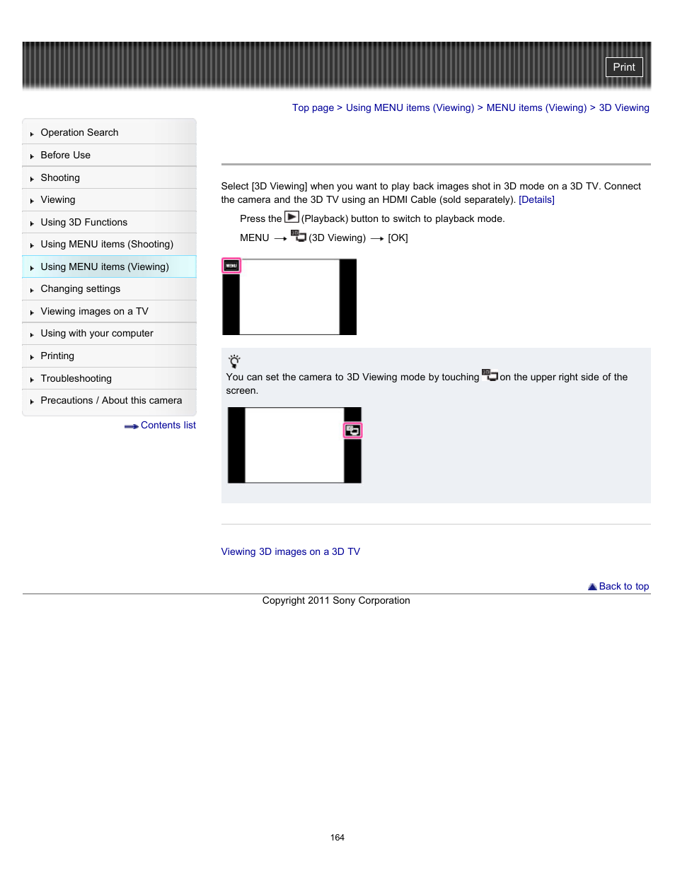 3d viewing | Sony DSC-TX10 User Manual | Page 164 / 296