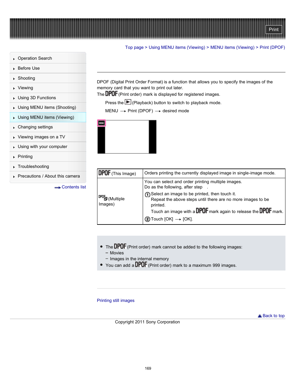 Print (dpof) | Sony DSC-TX10 User Manual | Page 169 / 296