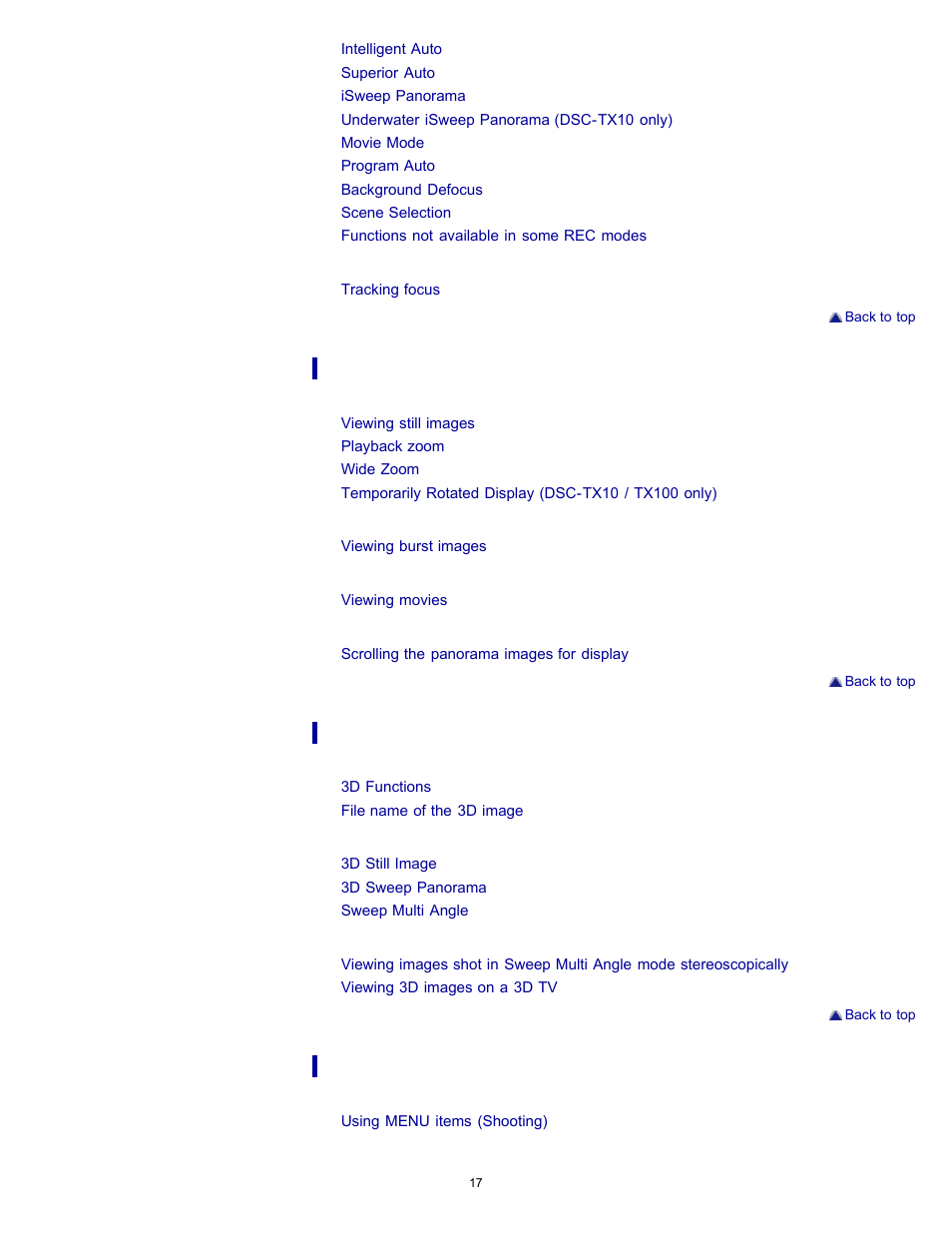 Sony DSC-TX10 User Manual | Page 17 / 296