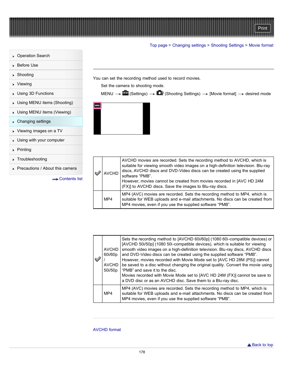 Movie format, Details | Sony DSC-TX10 User Manual | Page 178 / 296