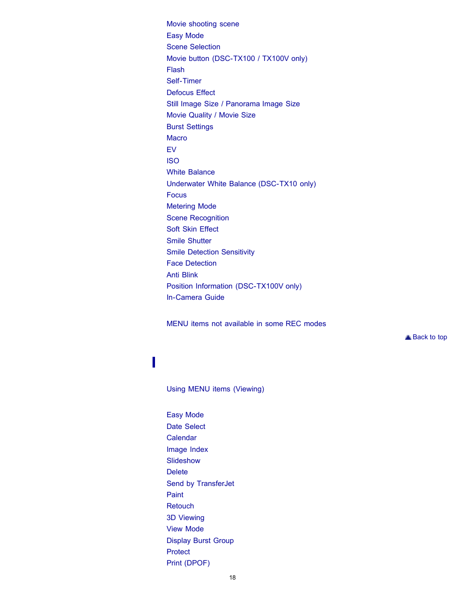 Sony DSC-TX10 User Manual | Page 18 / 296