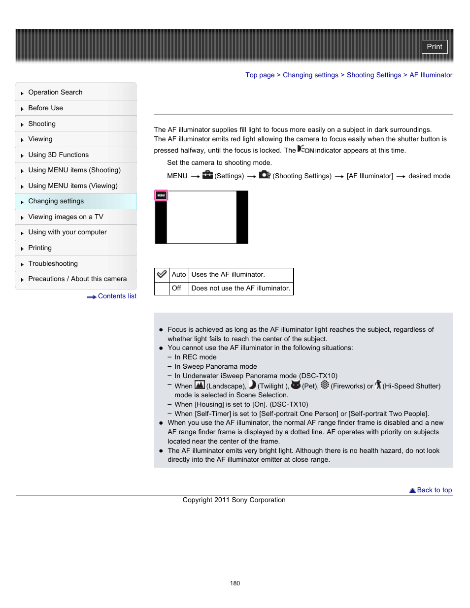 Af illuminator | Sony DSC-TX10 User Manual | Page 180 / 296