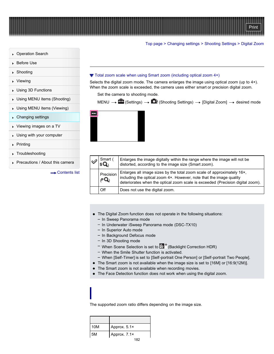 Digital zoom, Details | Sony DSC-TX10 User Manual | Page 182 / 296