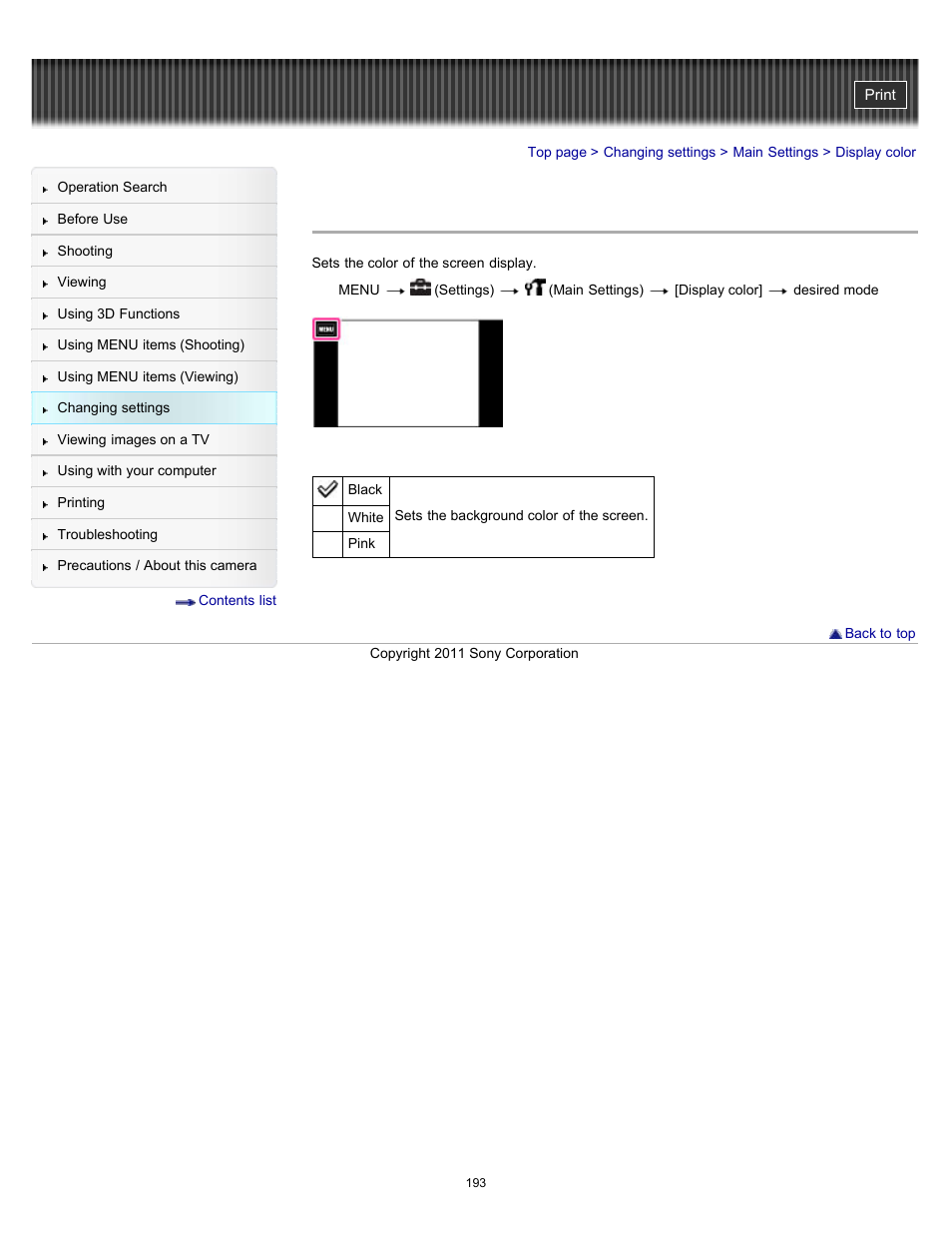 Display color | Sony DSC-TX10 User Manual | Page 193 / 296