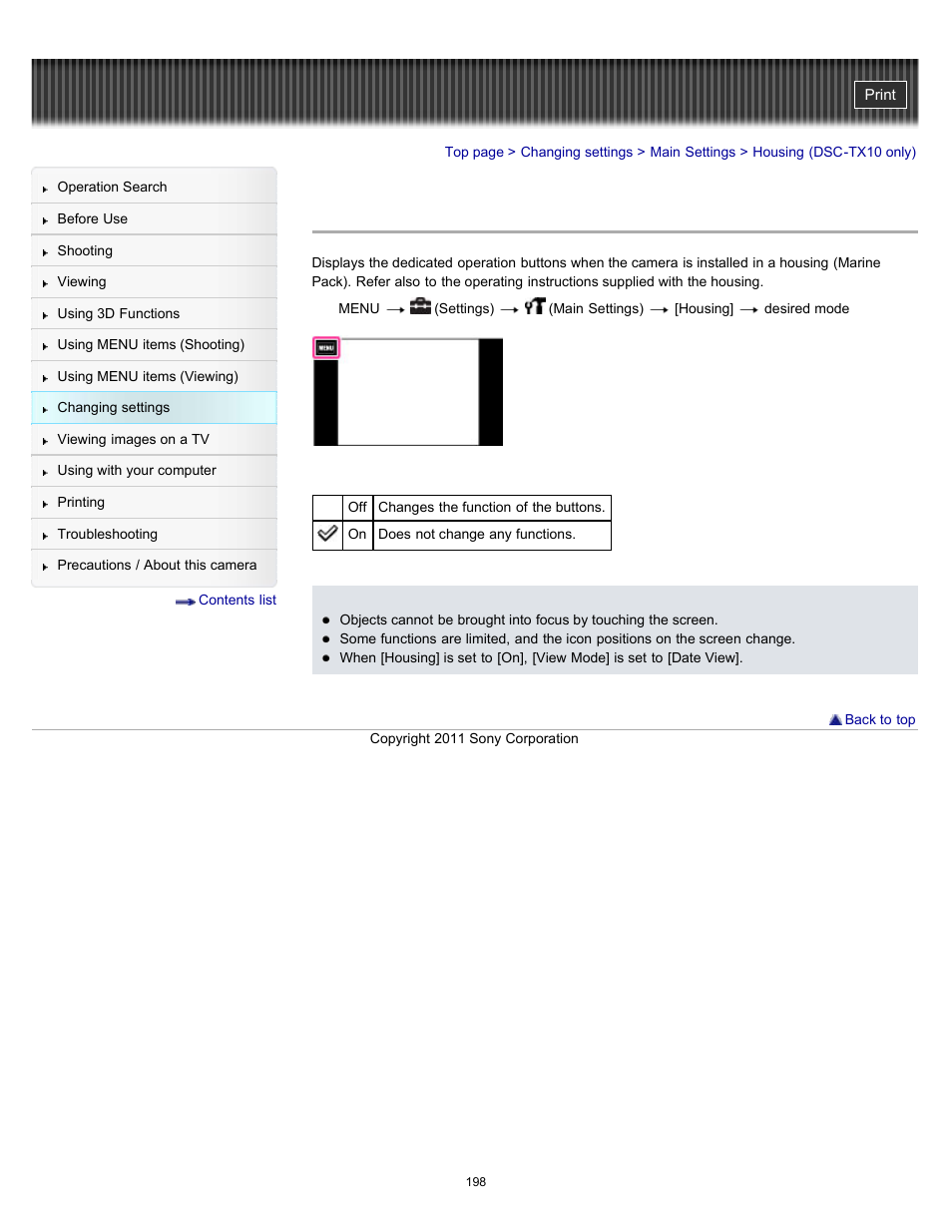 Housing (dsc-tx10 only) | Sony DSC-TX10 User Manual | Page 198 / 296