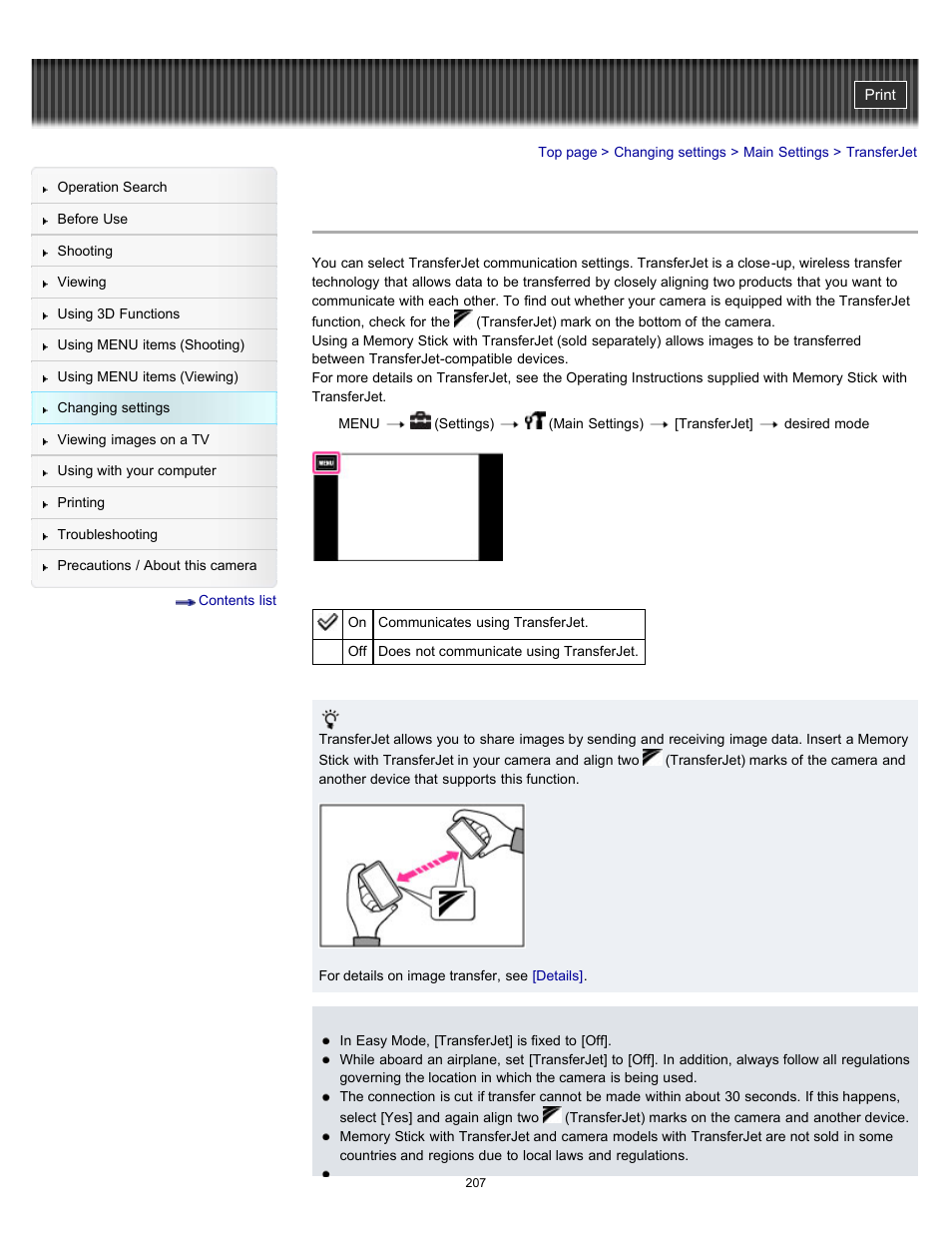 Transferjet, Details | Sony DSC-TX10 User Manual | Page 207 / 296