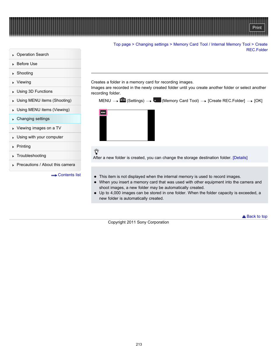 Create rec.folder | Sony DSC-TX10 User Manual | Page 213 / 296