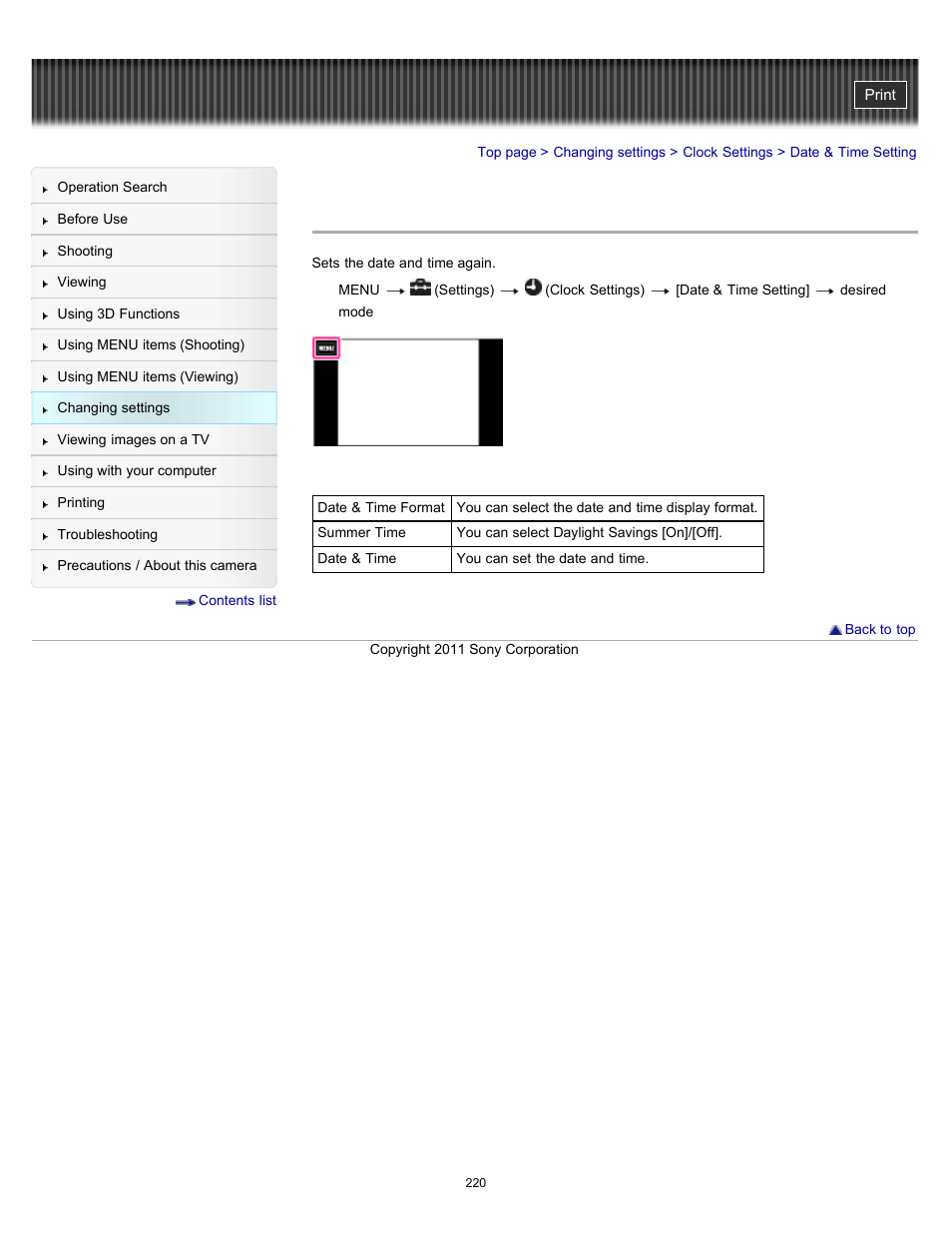 Date & time setting | Sony DSC-TX10 User Manual | Page 220 / 296