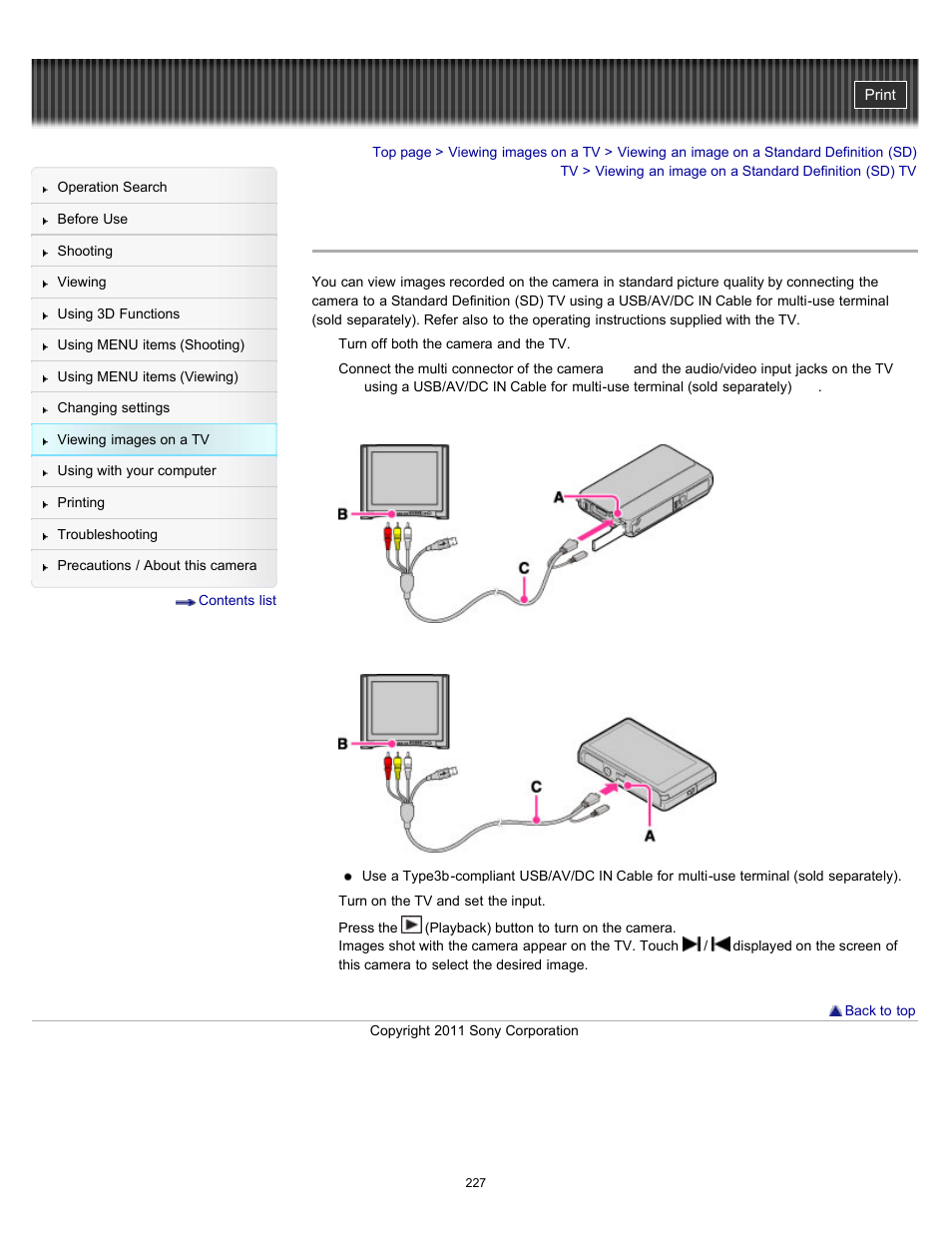 Viewing an image on a standard definition (sd) tv | Sony DSC-TX10 User Manual | Page 227 / 296