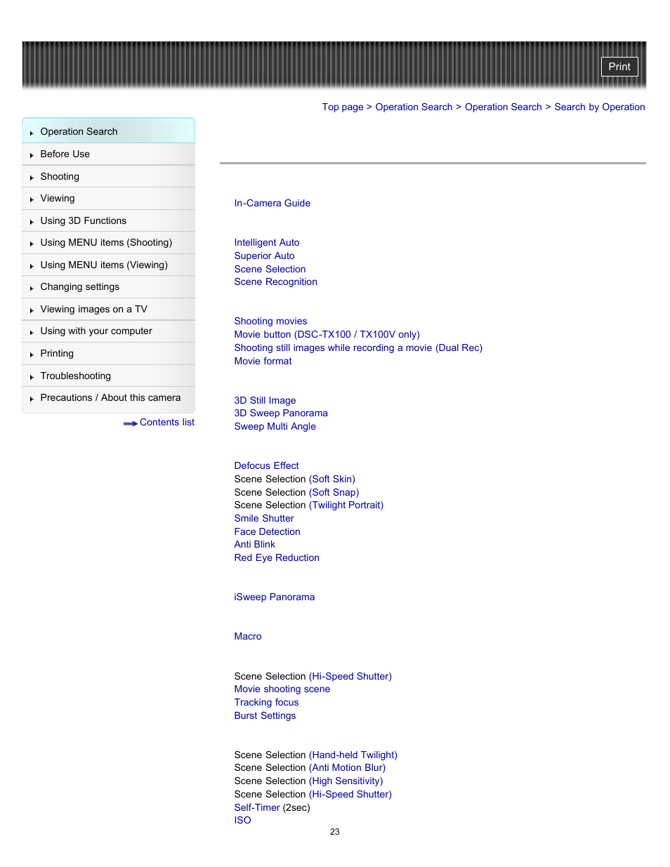 Search by operation | Sony DSC-TX10 User Manual | Page 23 / 296