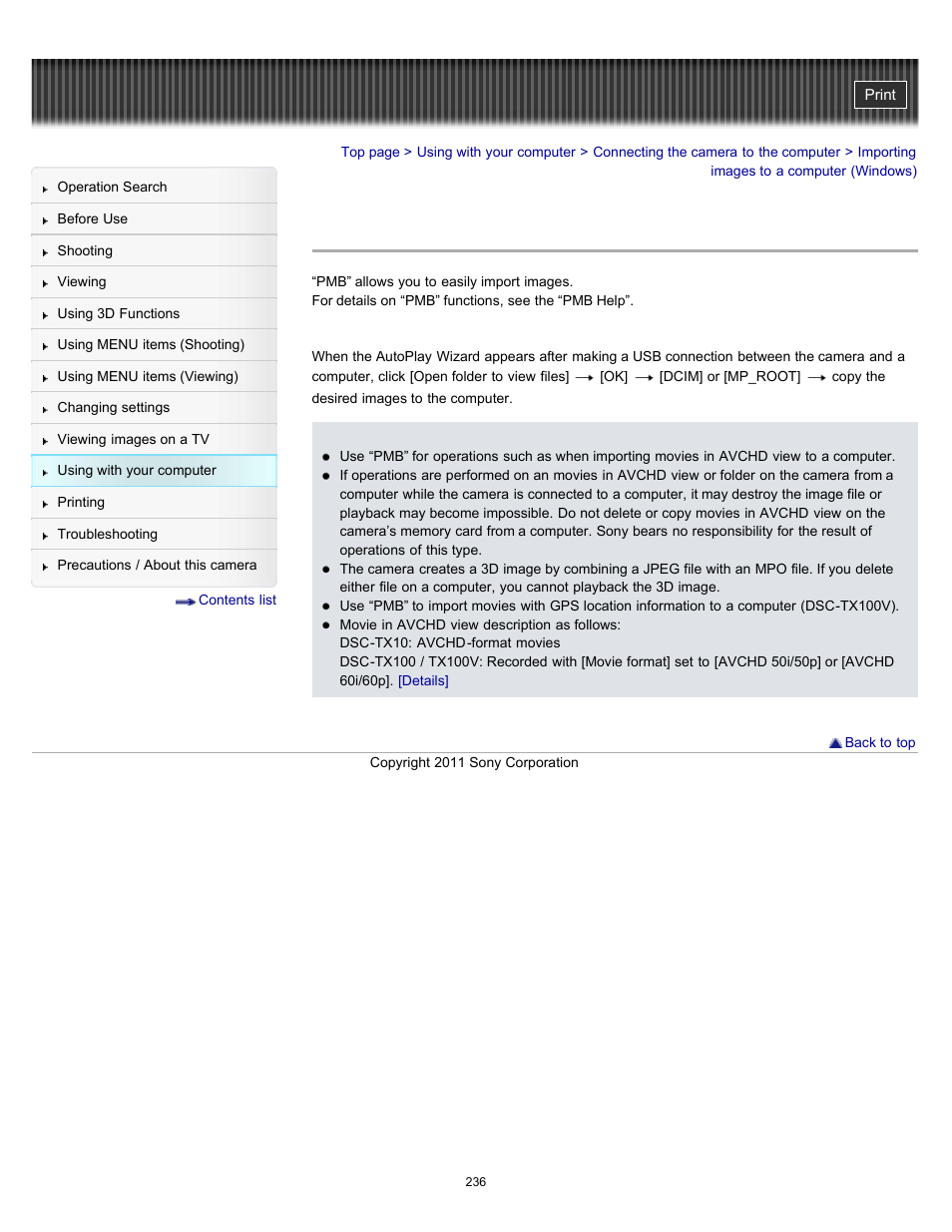 Importing images to a computer (windows), Details | Sony DSC-TX10 User Manual | Page 236 / 296