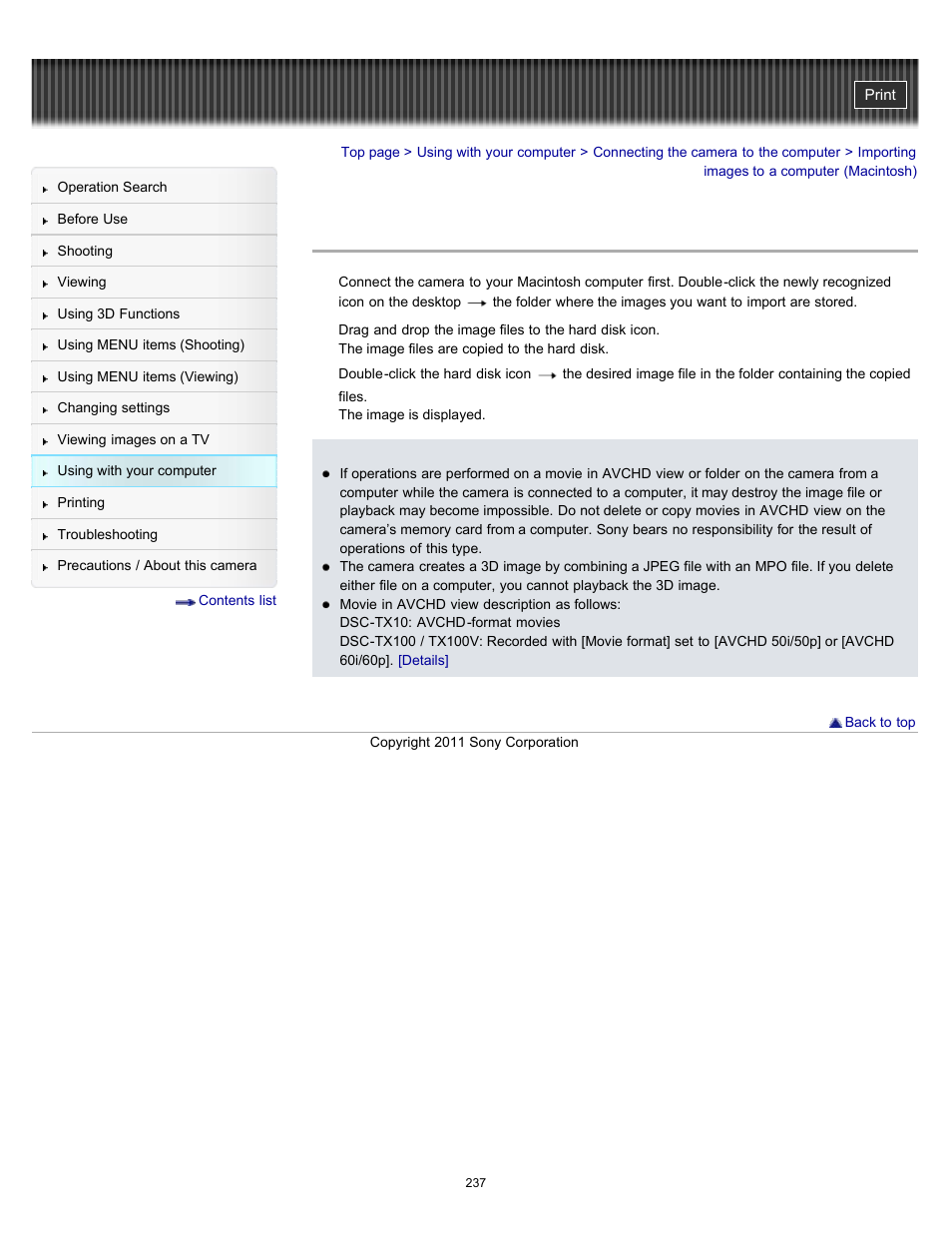 Importing images to a computer (macintosh), Details | Sony DSC-TX10 User Manual | Page 237 / 296