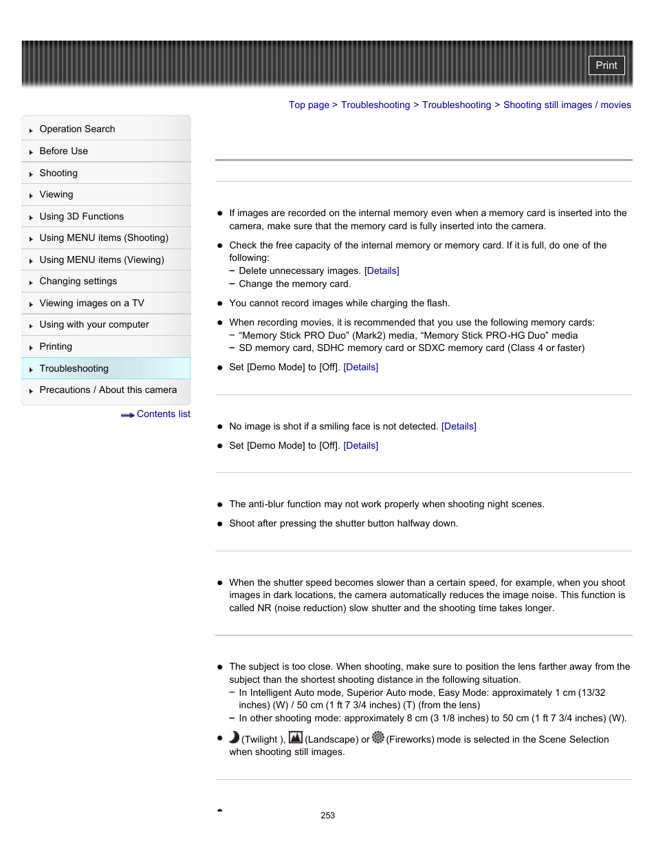 Shooting still images / movies | Sony DSC-TX10 User Manual | Page 253 / 296