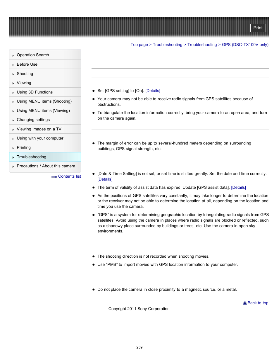 Gps (dsc-tx100v only) | Sony DSC-TX10 User Manual | Page 259 / 296