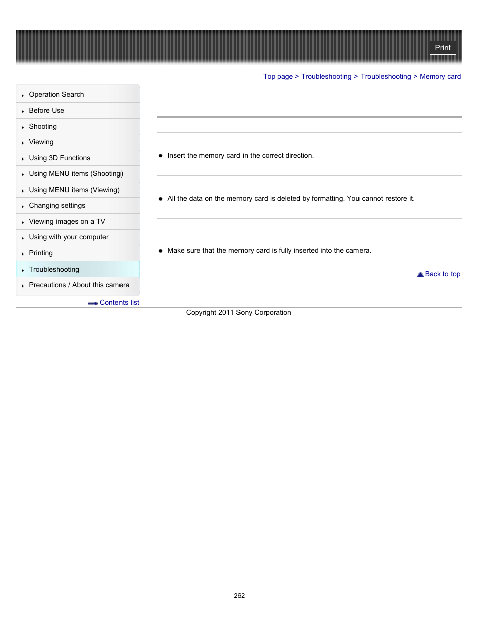 Memory card | Sony DSC-TX10 User Manual | Page 262 / 296