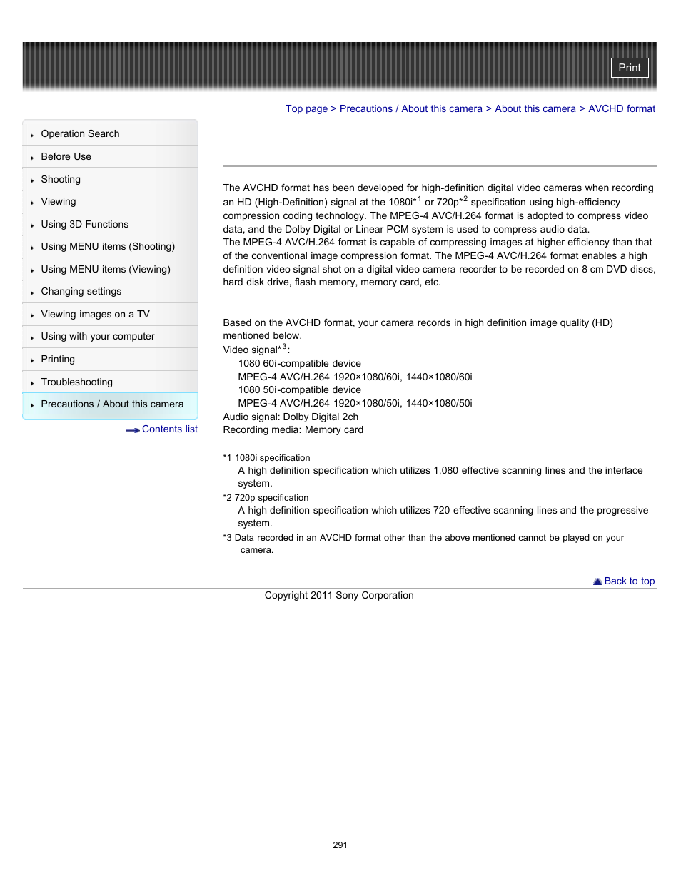 Avchd format | Sony DSC-TX10 User Manual | Page 291 / 296