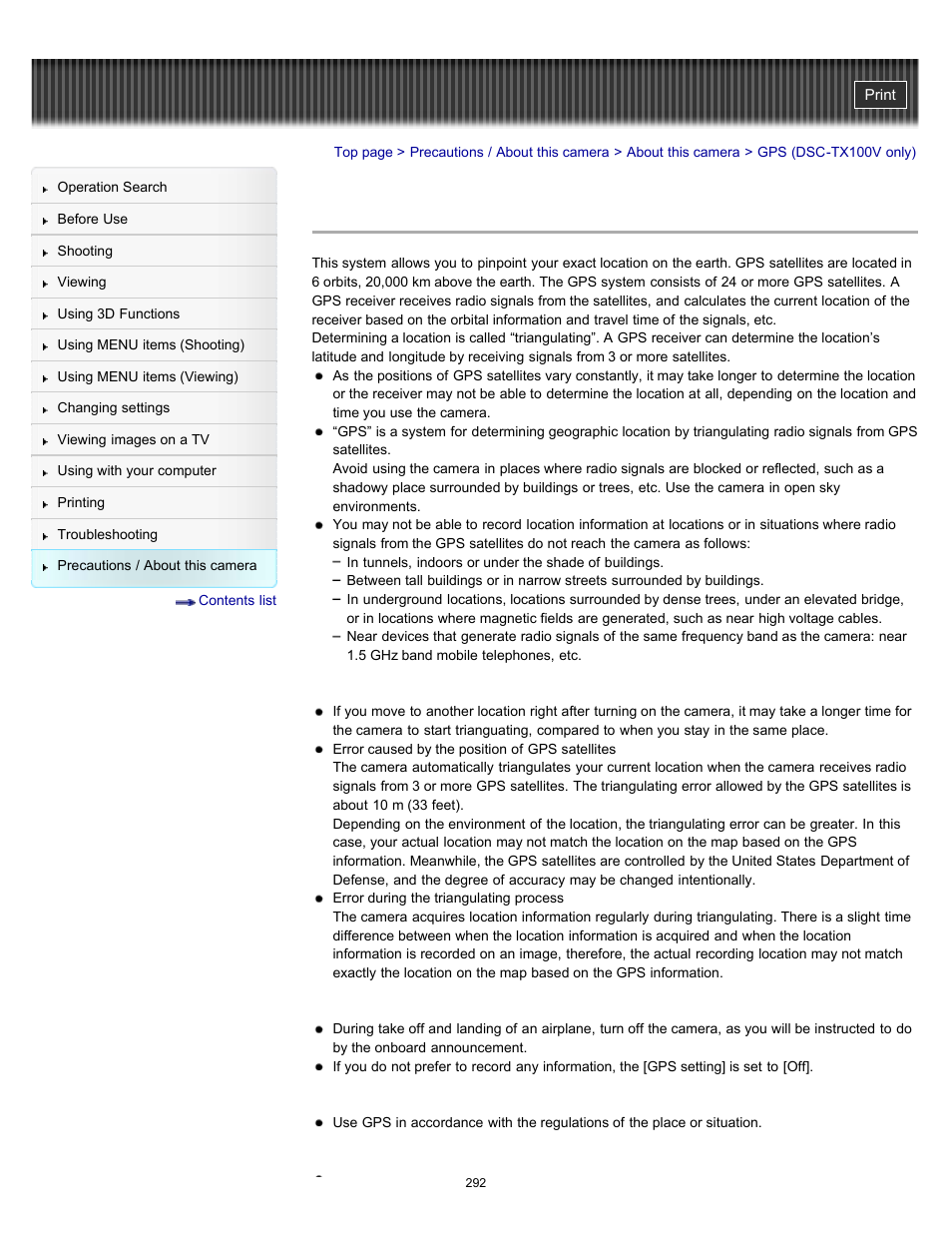 Gps (dsc-tx100v only) | Sony DSC-TX10 User Manual | Page 292 / 296